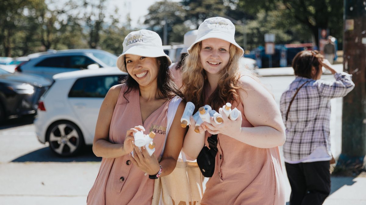 brand ambassadors giving out exit samples